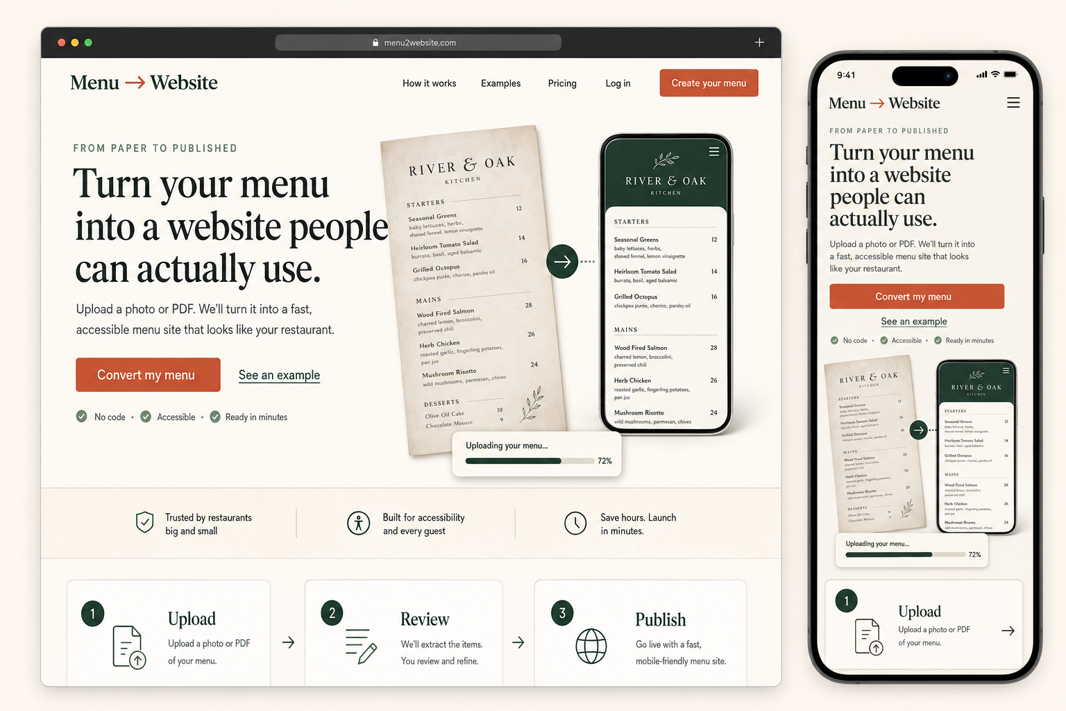 Menu 2 Website design and menu preview